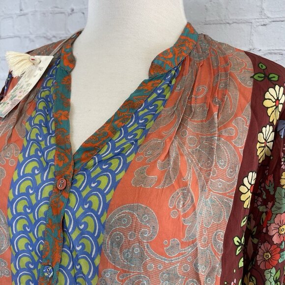 NEW Johnny Was Printed Rayon Tunic Womens Sz S Multicolor Retro Bohemian Blouse - Picture 4 of 9